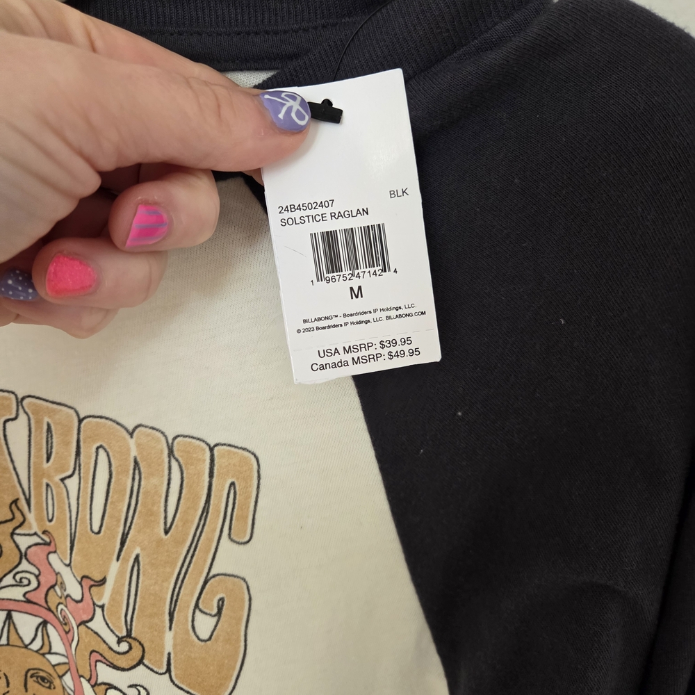 *NWT* Billabong Long Sleeve Tee - Black and Cream with Sun and Wave Graphic - Picture 6 of 8